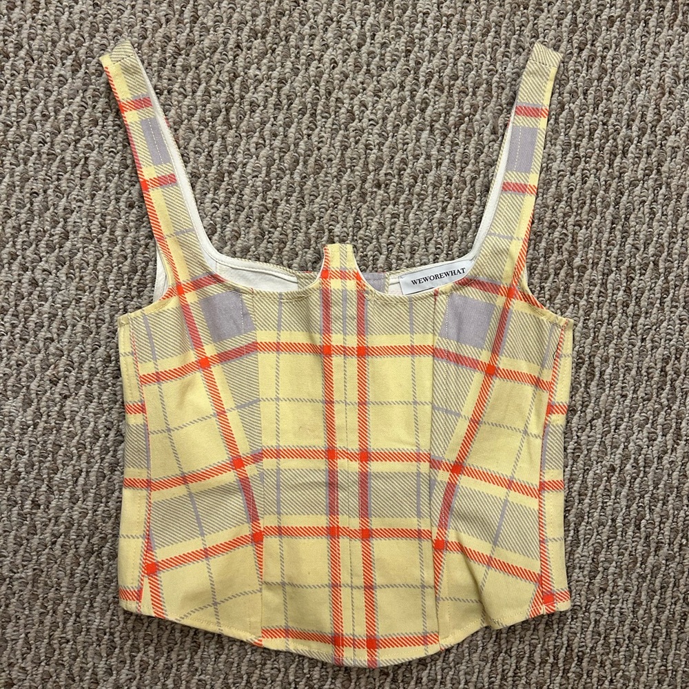 WeWoreWhat Yellow Plaid Seamed Corset